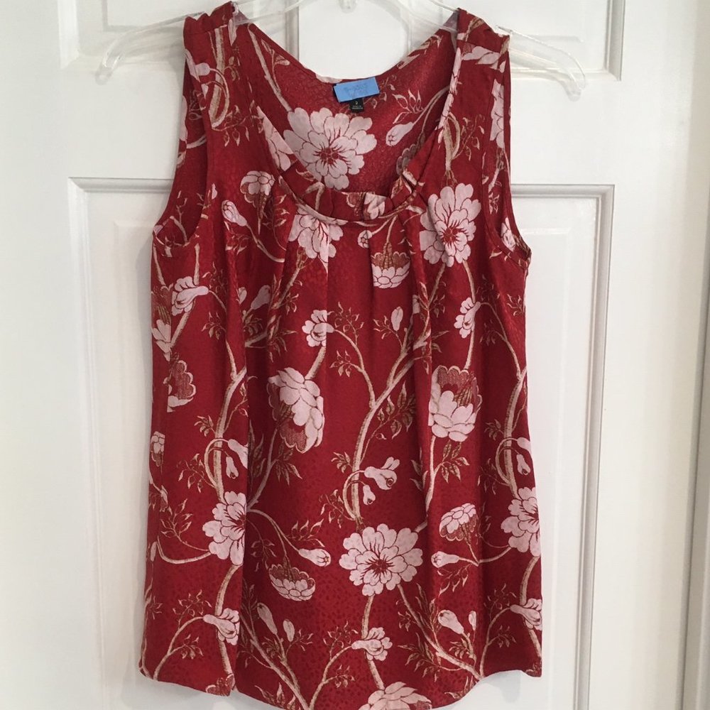 Talbots Silk Red Flowered Sleeveless Top size 2